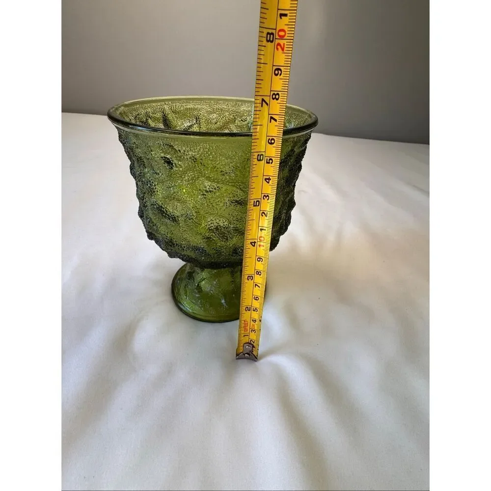 Vintage EO Brody Co Green Crinkle Glass Pedestal Vase/Cleveland Ohio